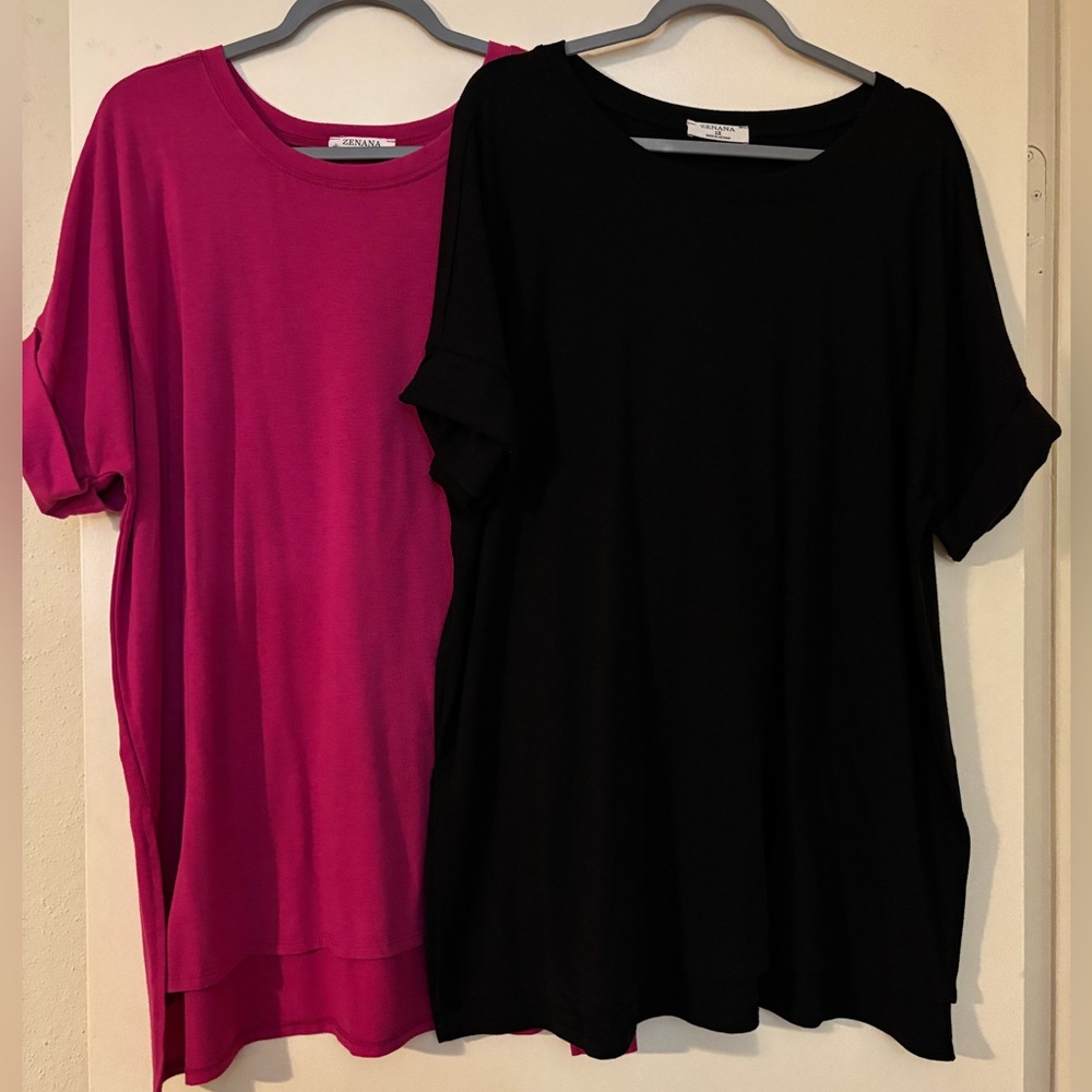 Set of Zenana Tops, Black and Pink, Size 1X